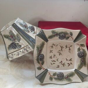 Yankee Candle Candle Shade Plate Holder &“Christmas Pinecone Berries” Jar Topper